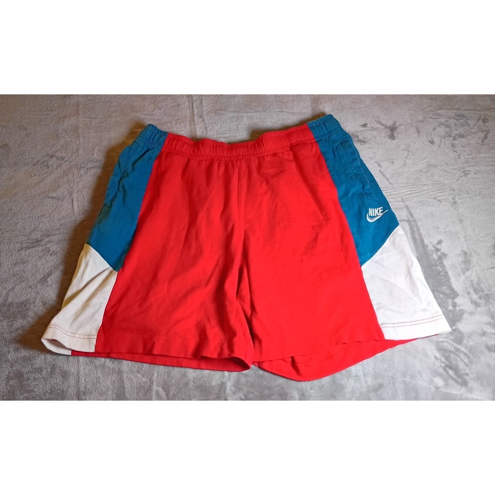 Nike Mens Colorblock Shorts Red Teal White Size Large 90s Retro Style